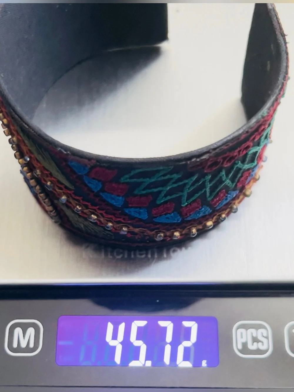 Vintage Boho Hand Embroidered Cuff Bracelet Multi Color Textile Artisan Beadwork